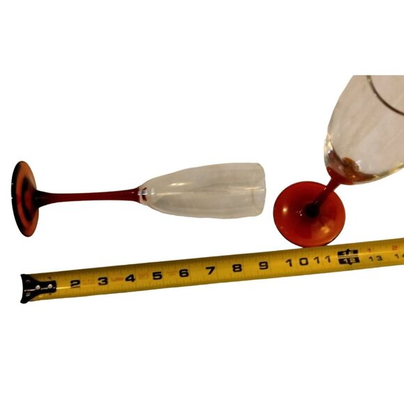 Clear Ruby Red Champagne Flute Tall Stem Fluted Glass Wedding Holiday Christmas - Picture 2 of 5